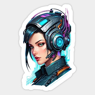 Cyberpunk Futuristic girl comic art design Sticker